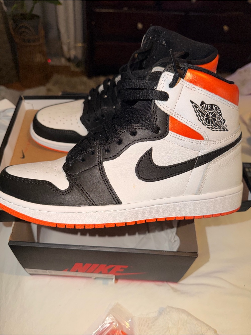 Jordan Men's High-Top Sneakers — Black/White with Orange Accent